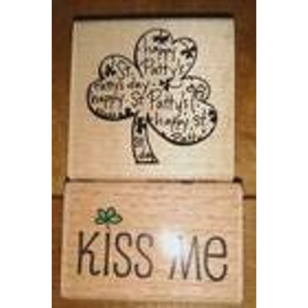 2 Rubber Stamp Shamrock St Patricks Day Stampendous; Kiss Me Studio G